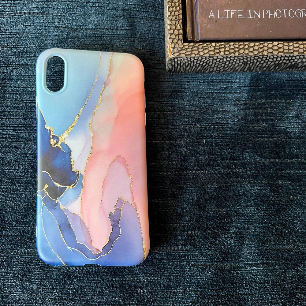 iPhone X/XS Case Blue Pink Marble Print Cover